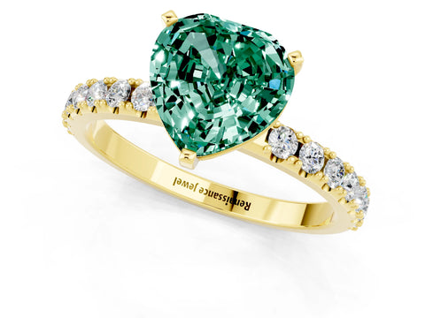 Yellow gold Heart Cut Green Sapphire Solitaire Pavé Band with Four-Prong Setting_1