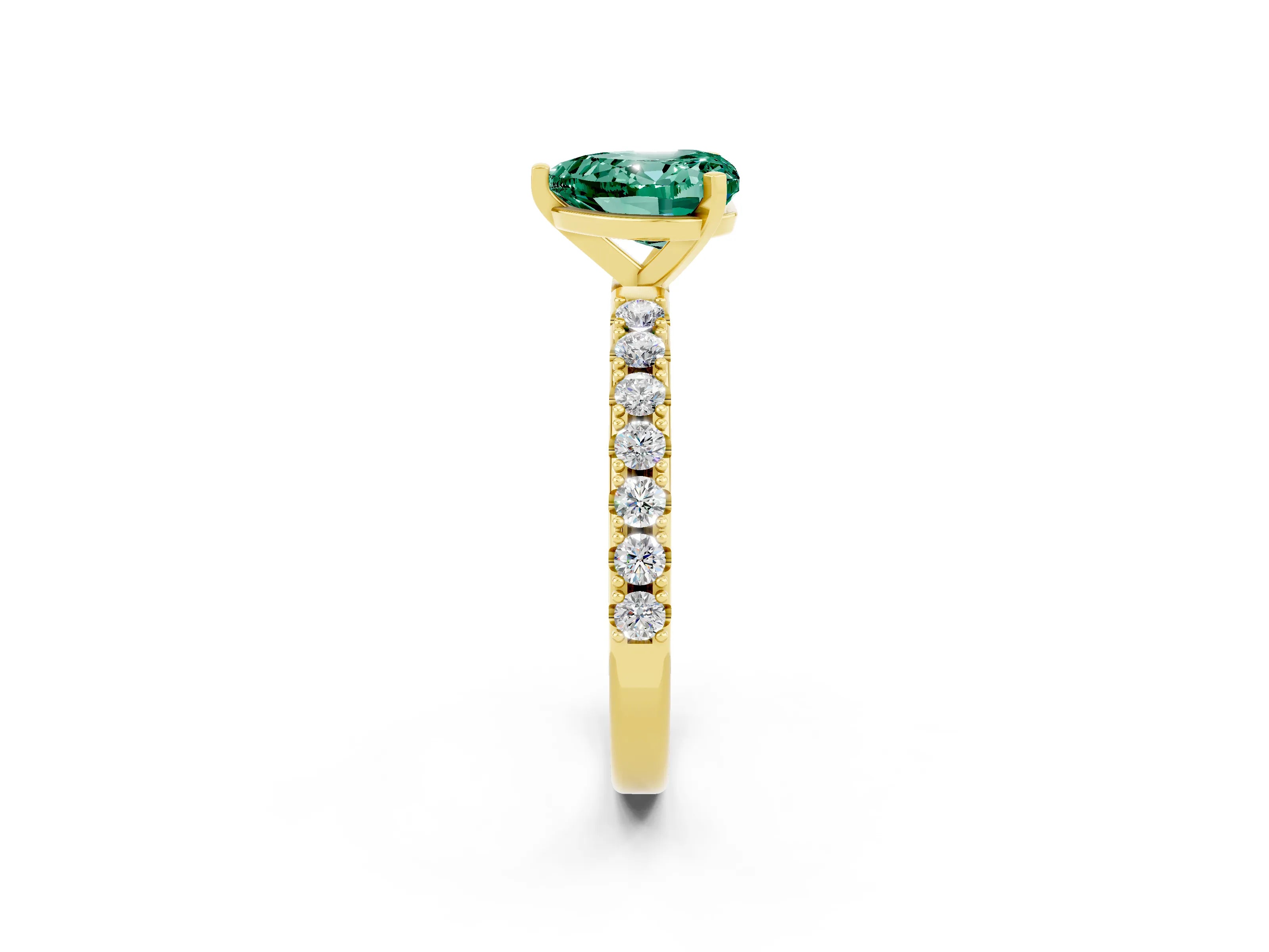 Yellow gold Heart Cut Green Sapphire Solitaire Pavé Band with Four-Prong Setting_2