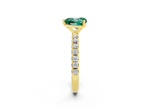 Yellow gold Heart Cut Green Sapphire Solitaire Pavé Band with Four-Prong Setting_2