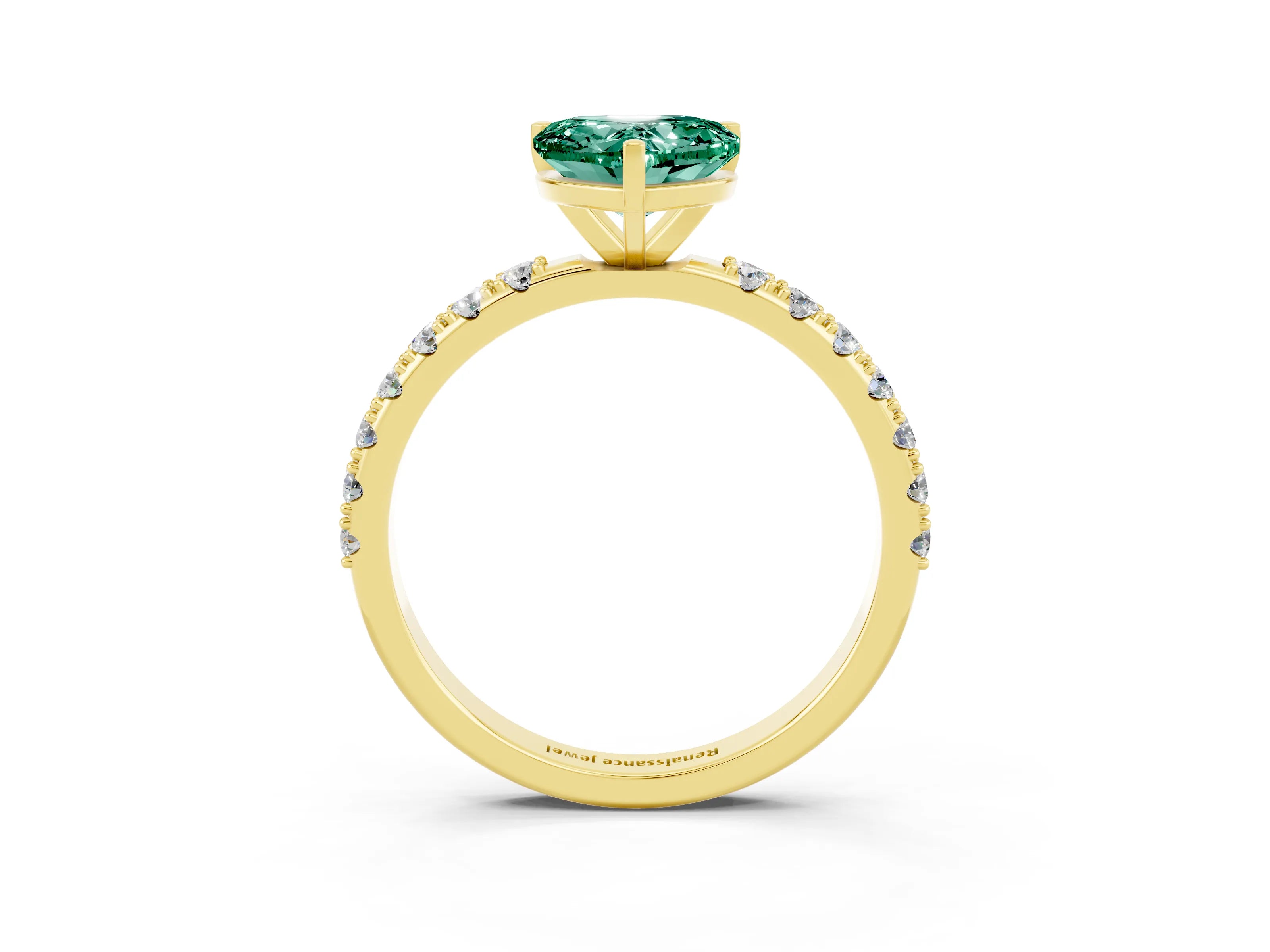 Yellow gold Heart Cut Green Sapphire Solitaire Pavé Band with Four-Prong Setting_3
