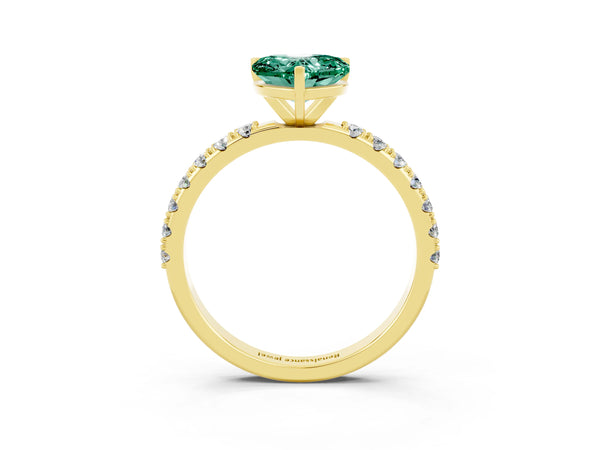 Yellow gold Heart Cut Green Sapphire Solitaire Pavé Band with Four-Prong Setting
