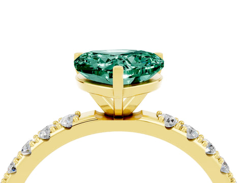 Yellow gold Heart Cut Green Sapphire Solitaire Pavé Band with Four-Prong Setting_4