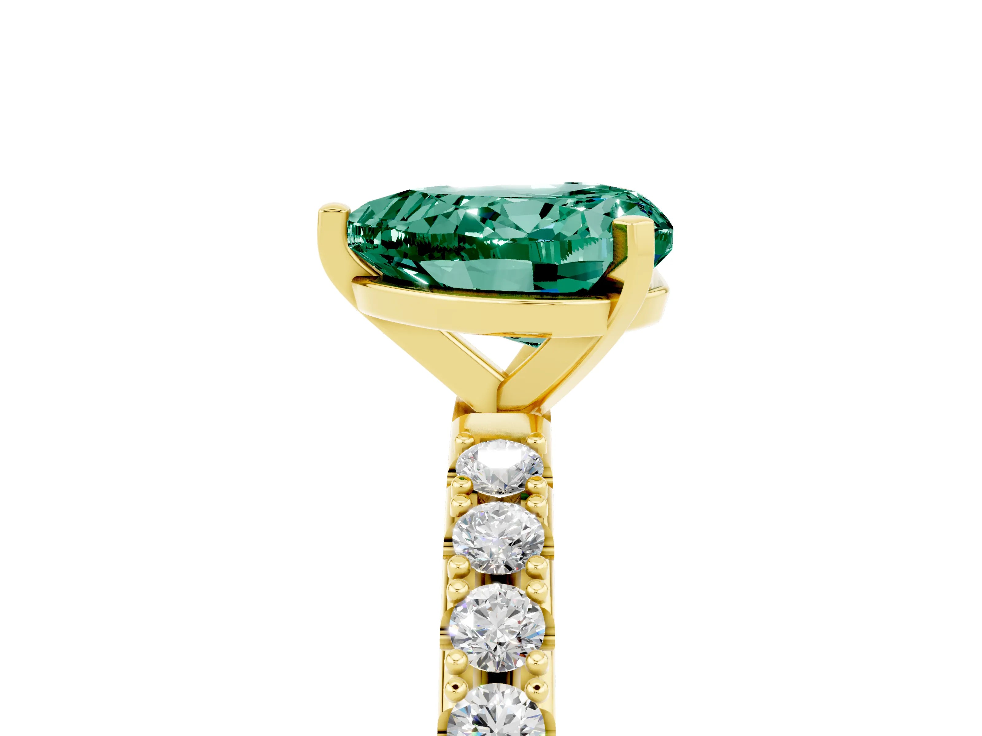 Yellow gold Heart Cut Green Sapphire Solitaire Pavé Band with Four-Prong Setting_5