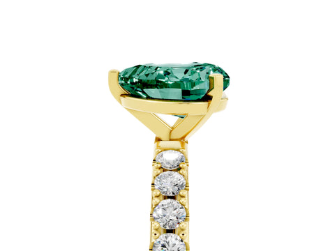 Yellow gold Heart Cut Green Sapphire Solitaire Pavé Band with Four-Prong Setting_5