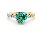 Yellow gold Heart Cut Green Sapphire Solitaire Pavé Engagement Ring with Round Band and Prong Setting_12