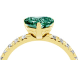 Yellow gold Heart Cut Green Sapphire Solitaire Pavé Engagement Ring with Round Band and Prong Setting_70