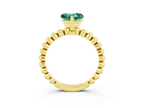Yellow gold Heart Cut Green Sapphire Solitaire Ring with Beaded Band and Prong Setting_3