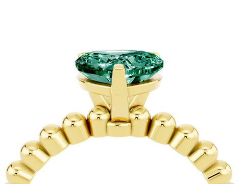 Yellow gold Heart Cut Green Sapphire Solitaire Ring with Beaded Band and Prong Setting_4