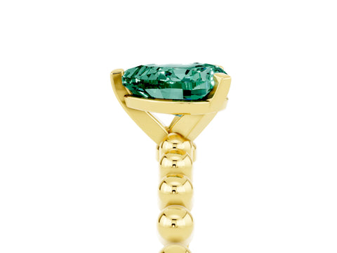 Yellow gold Heart Cut Green Sapphire Solitaire Ring with Beaded Band and Prong Setting_5