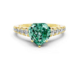 Yellow gold Heart Cut Green Sapphire Solitaire Ring with Cathedral Setting and Pavé Band