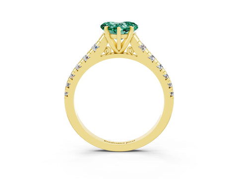Yellow gold Heart Cut Green Sapphire Solitaire Ring with Cathedral Setting and Pavé Band_3