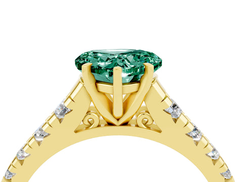 Yellow gold Heart Cut Green Sapphire Solitaire Ring with Cathedral Setting and Pavé Band_4