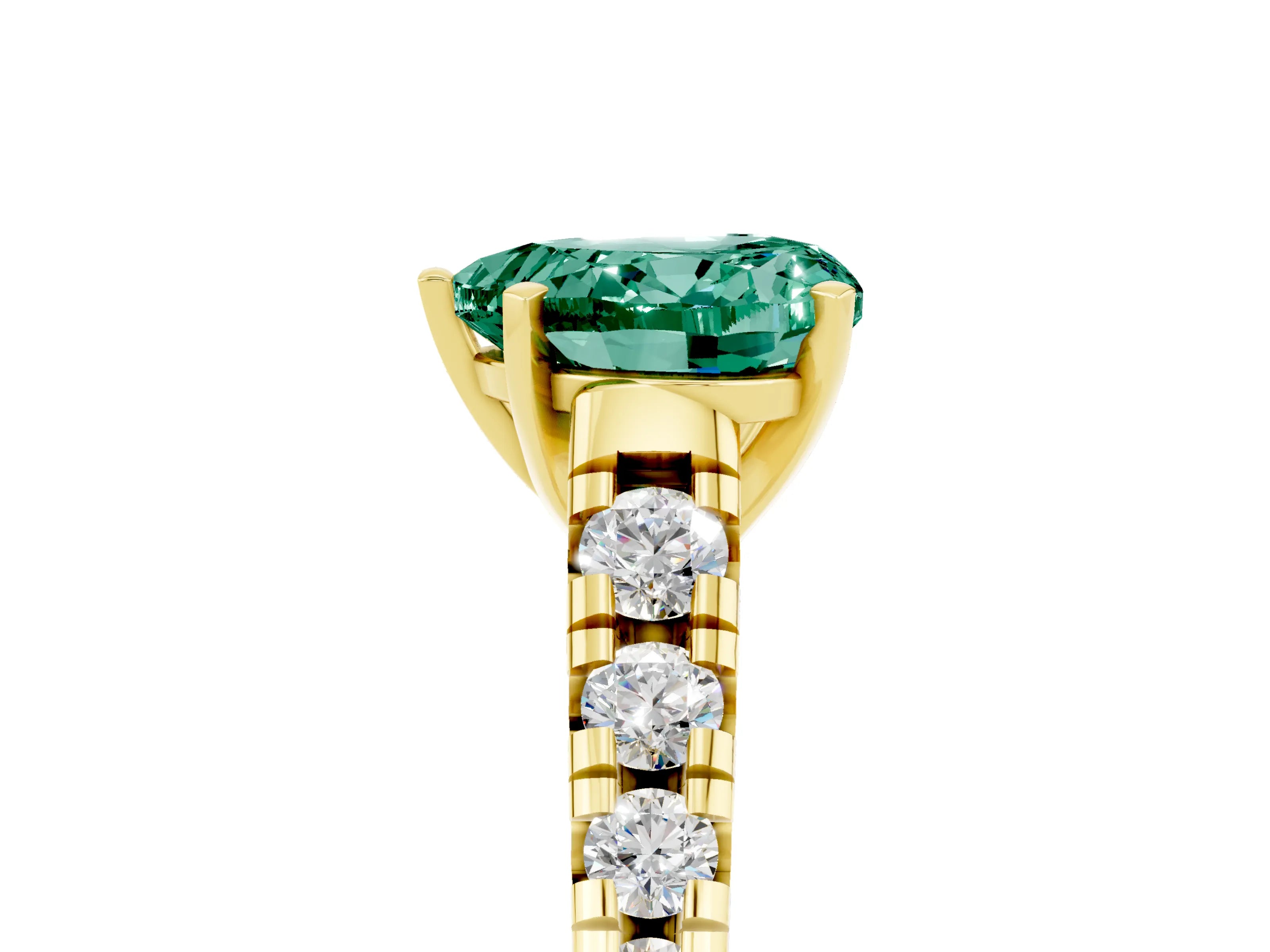 Yellow gold Heart Cut Green Sapphire Solitaire Ring with Cathedral Setting and Pavé Band_5