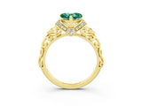 Yellow gold Heart Cut Green Sapphire Solitaire Ring with Filigree Band and Four-Prong Setting_27