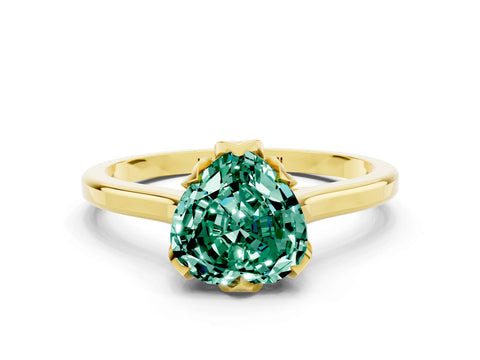 Yellow gold Heart Cut Green Sapphire Solitaire Ring with Flower Prong Setting and Classic Band_12