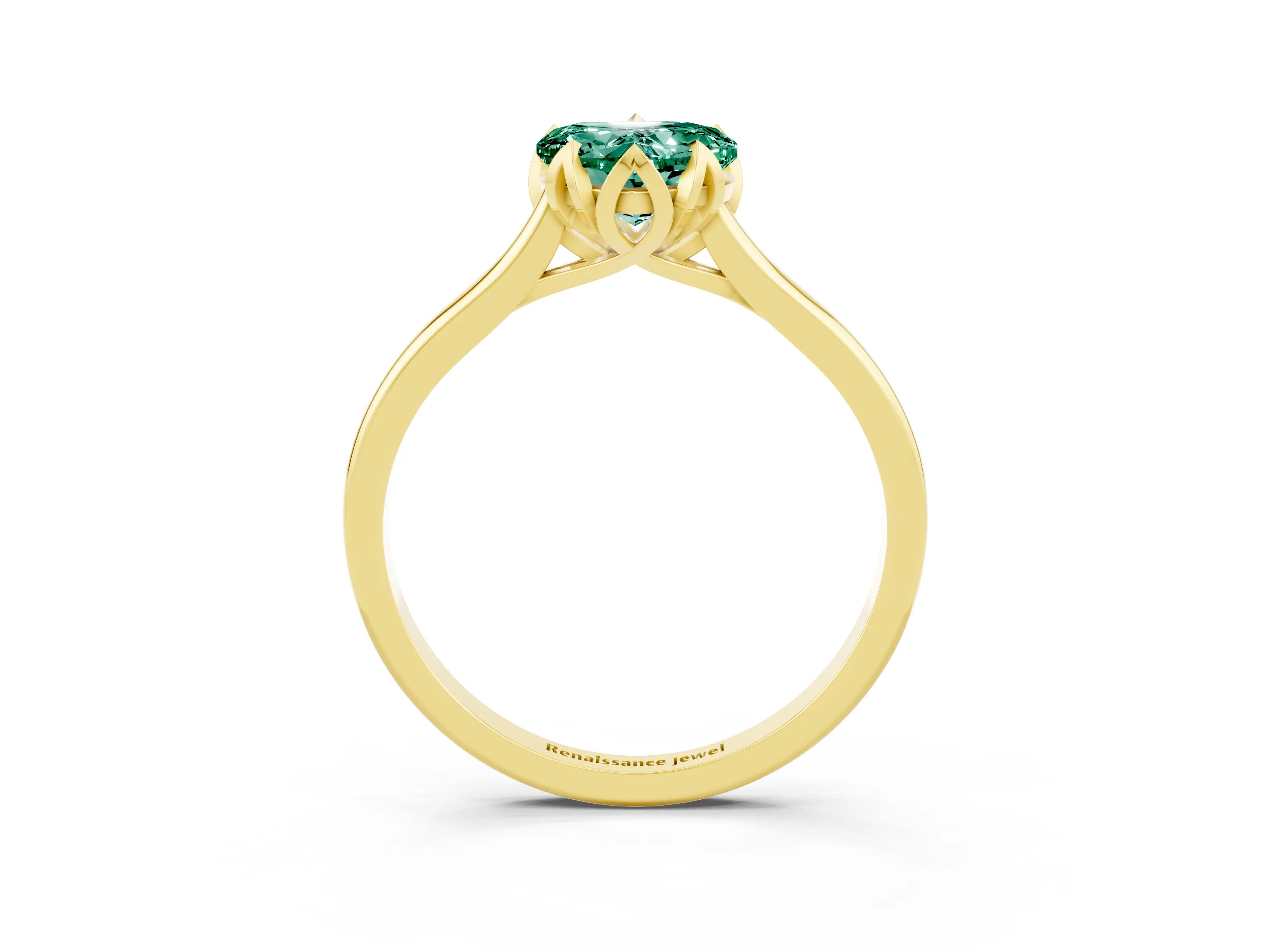 Yellow gold Heart Cut Green Sapphire Solitaire Ring with Flower Prong Setting and Classic Band_15