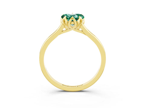 Yellow gold Heart Cut Green Sapphire Solitaire Ring with Flower Prong Setting and Classic Band_15