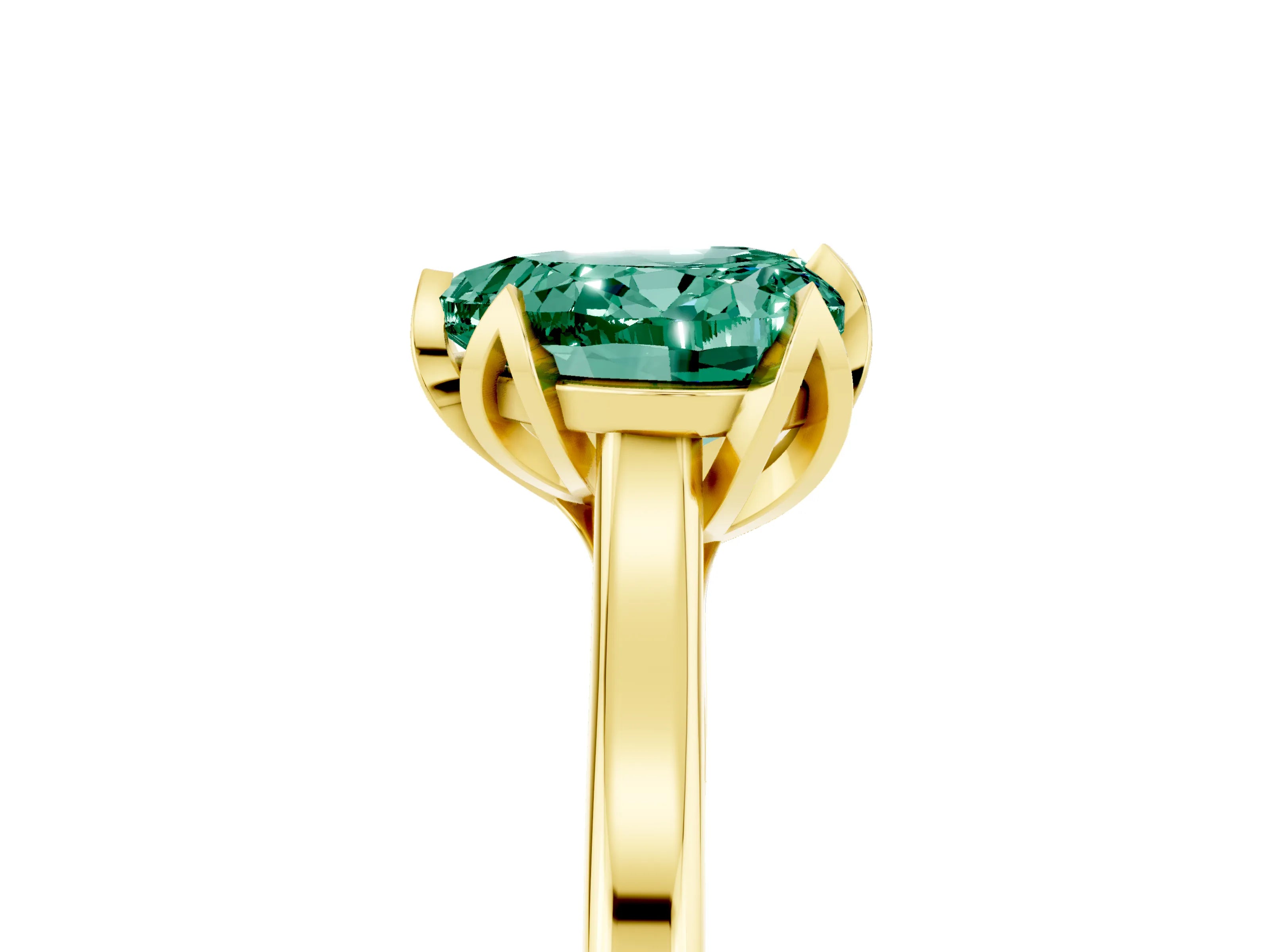 Yellow gold Heart Cut Green Sapphire Solitaire Ring with Flower Prong Setting and Classic Band_17