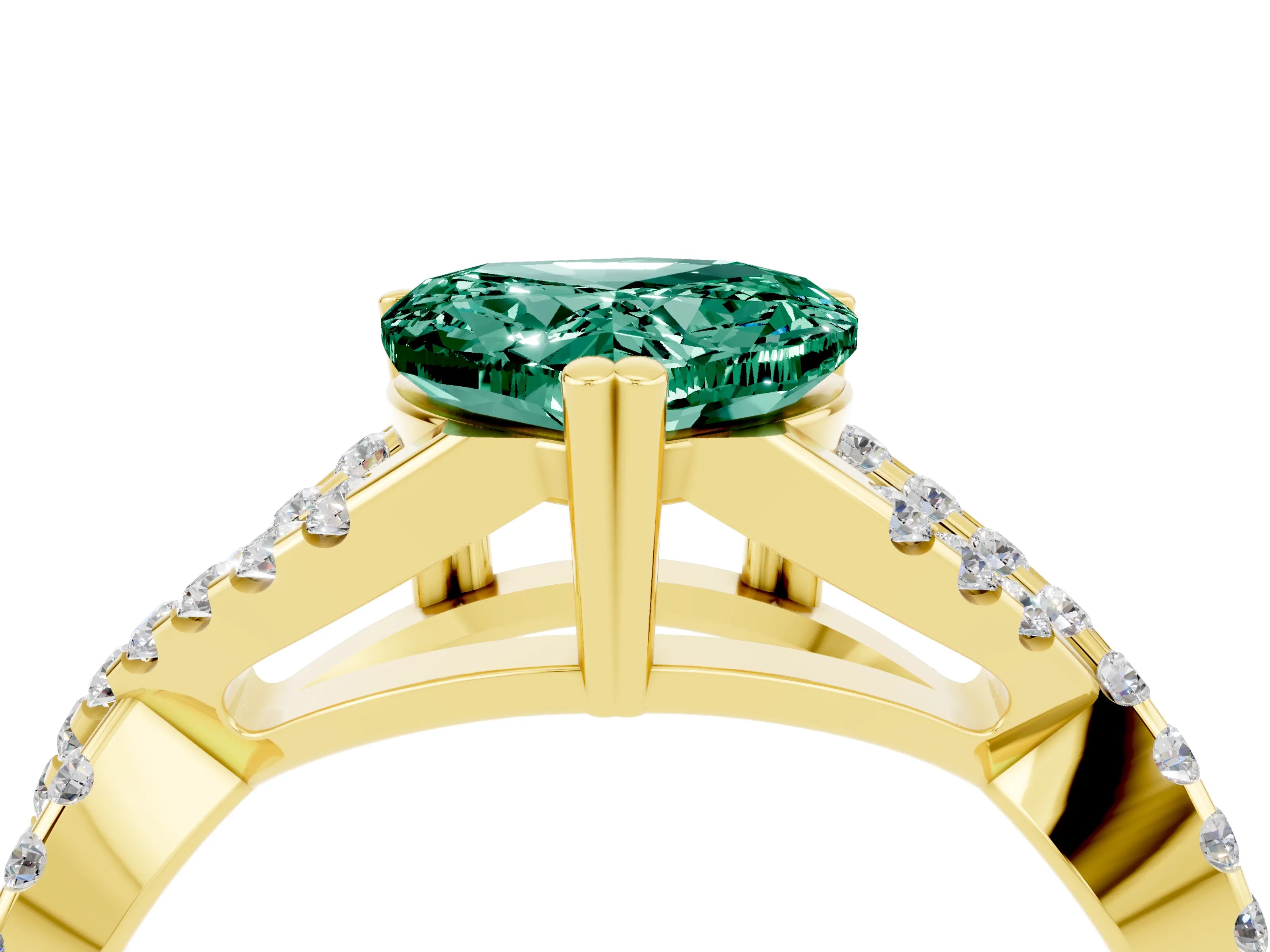 Yellow gold Heart Cut Green Sapphire Solitaire Ring with Four-Prong Setting and Twisted Pavé Band_4