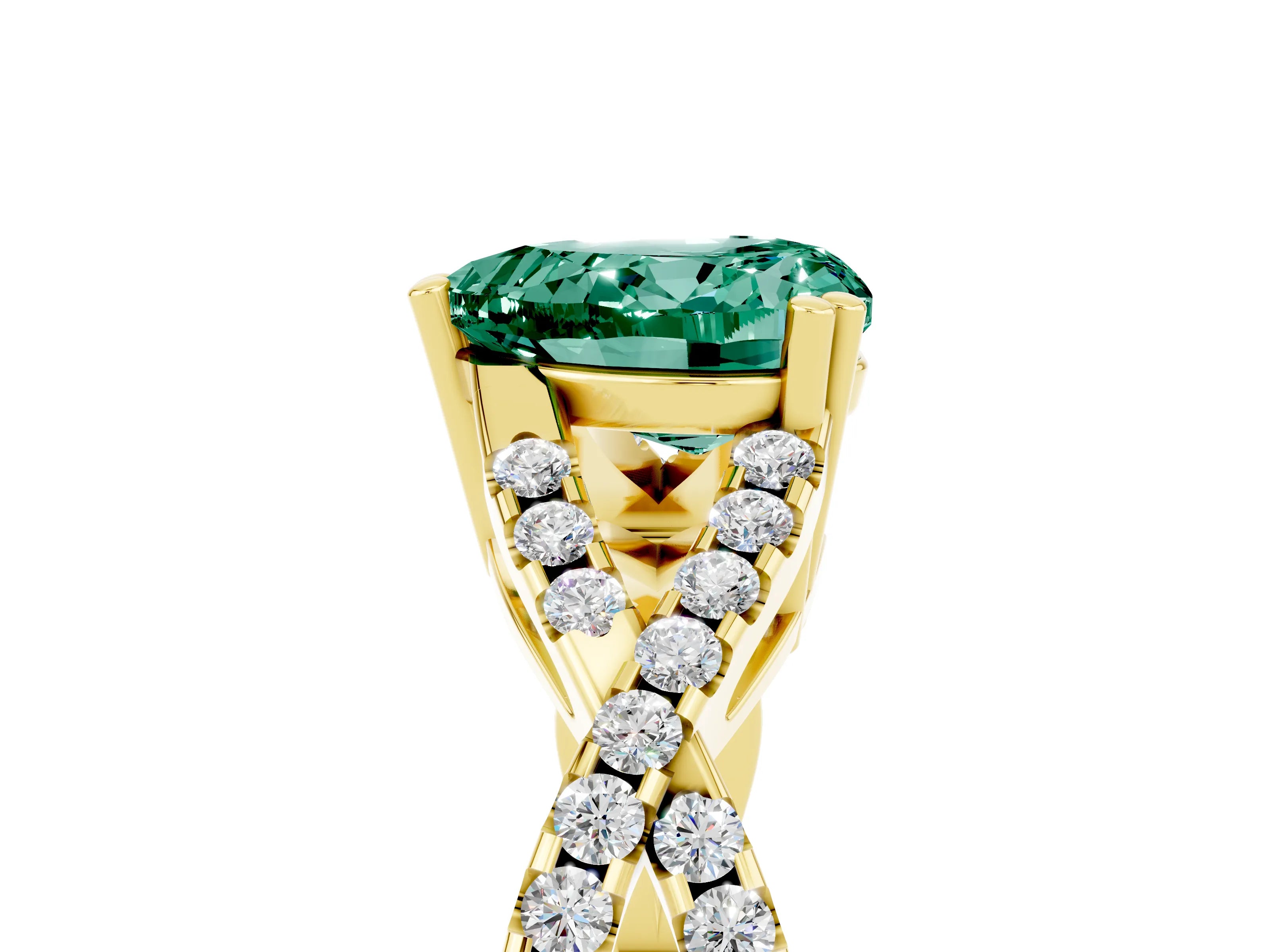 Yellow gold Heart Cut Green Sapphire Solitaire Ring with Four-Prong Setting and Twisted Pavé Band_5