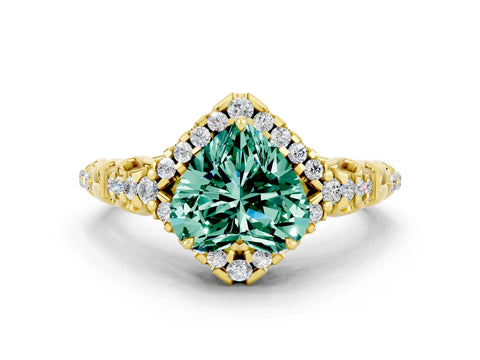 Yellow gold Heart Cut Green Sapphire Solitaire Ring with Hidden Halo and Pavé Band_36