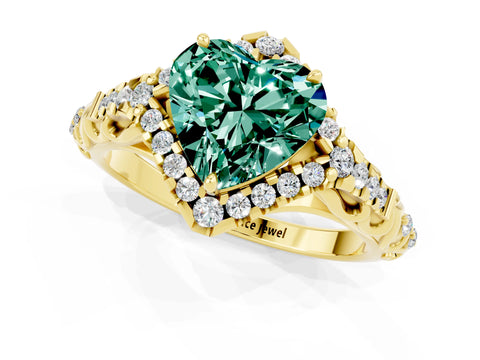 Yellow gold Heart Cut Green Sapphire Solitaire Ring with Hidden Halo and Pavé Band_37