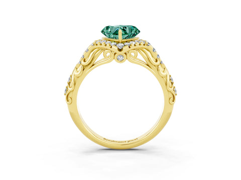 Yellow gold Heart Cut Green Sapphire Solitaire Ring with Hidden Halo and Pavé Band_39
