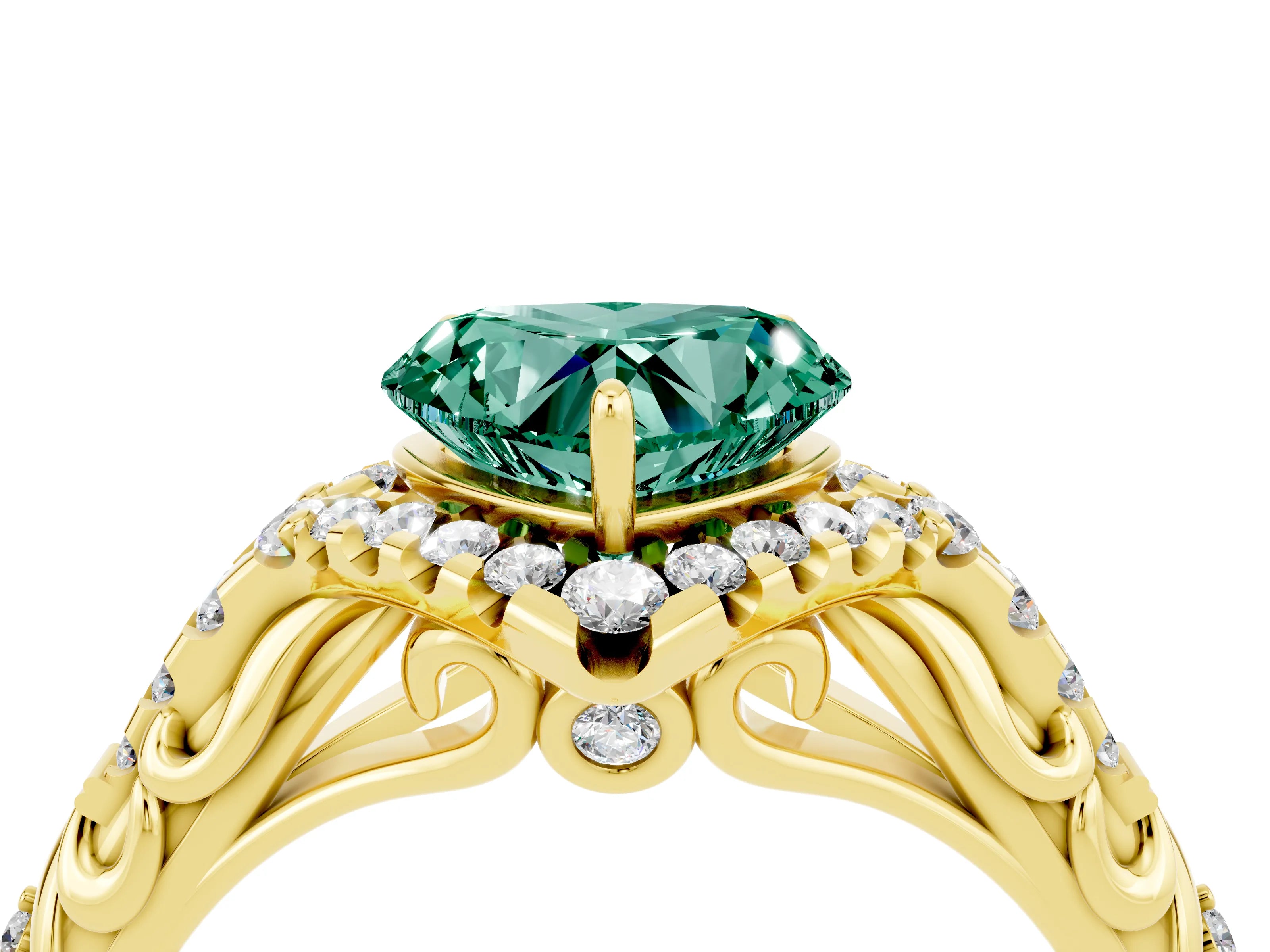 Yellow gold Heart Cut Green Sapphire Solitaire Ring with Hidden Halo and Pavé Band_40