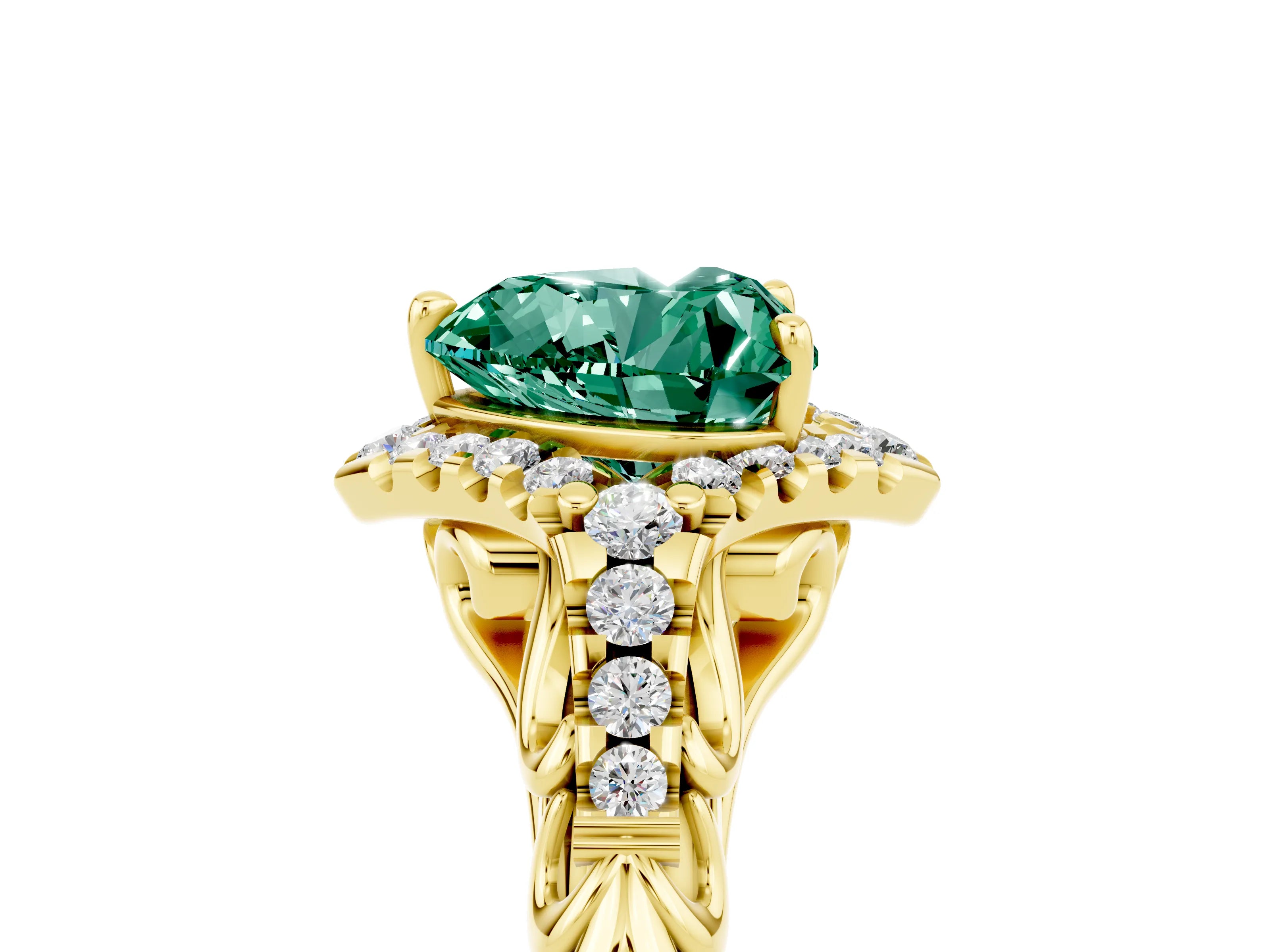 Yellow gold Heart Cut Green Sapphire Solitaire Ring with Hidden Halo and Pavé Band_41