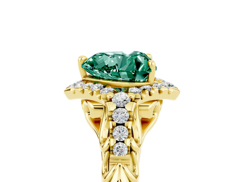 Yellow gold Heart Cut Green Sapphire Solitaire Ring with Hidden Halo and Pavé Band_41