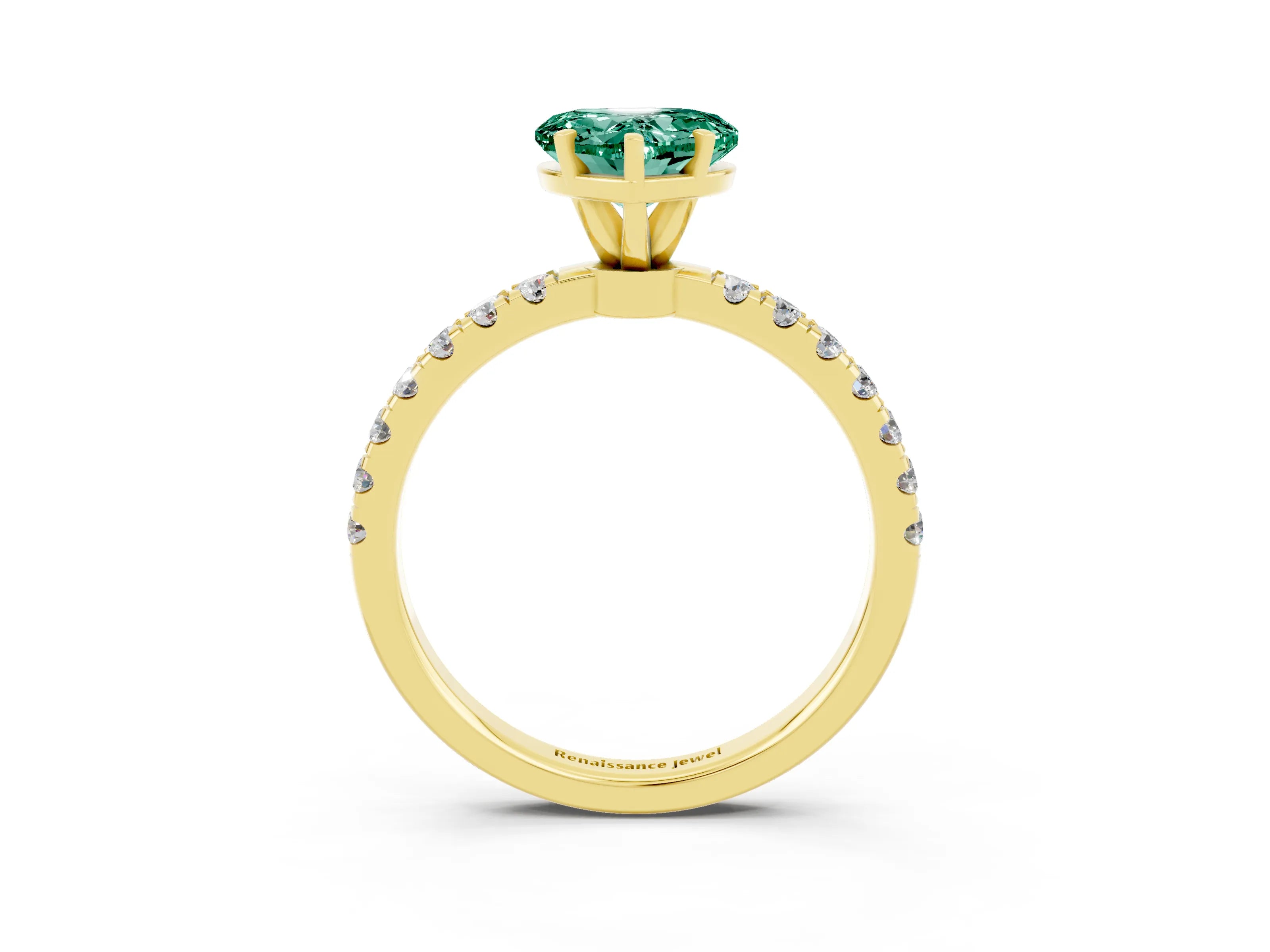 Yellow gold Heart Cut Green Sapphire Solitaire Ring with Pavé Accents and Four-Prong Setting_3