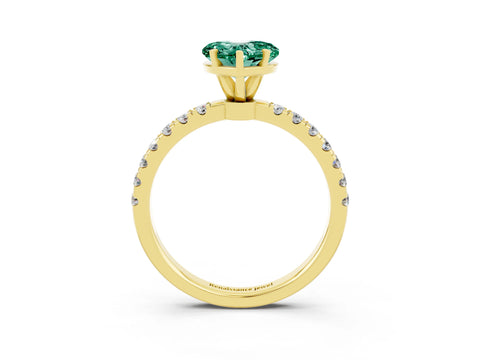Yellow gold Heart Cut Green Sapphire Solitaire Ring with Pavé Accents and Four-Prong Setting_3