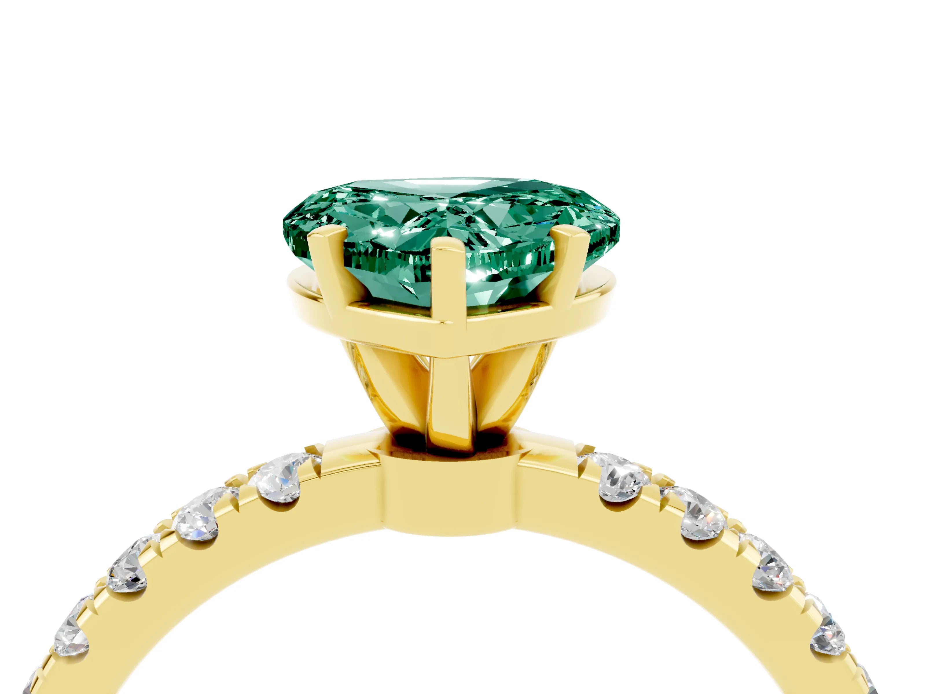 Yellow gold Heart Cut Green Sapphire Solitaire Ring with Pavé Accents and Four-Prong Setting_4
