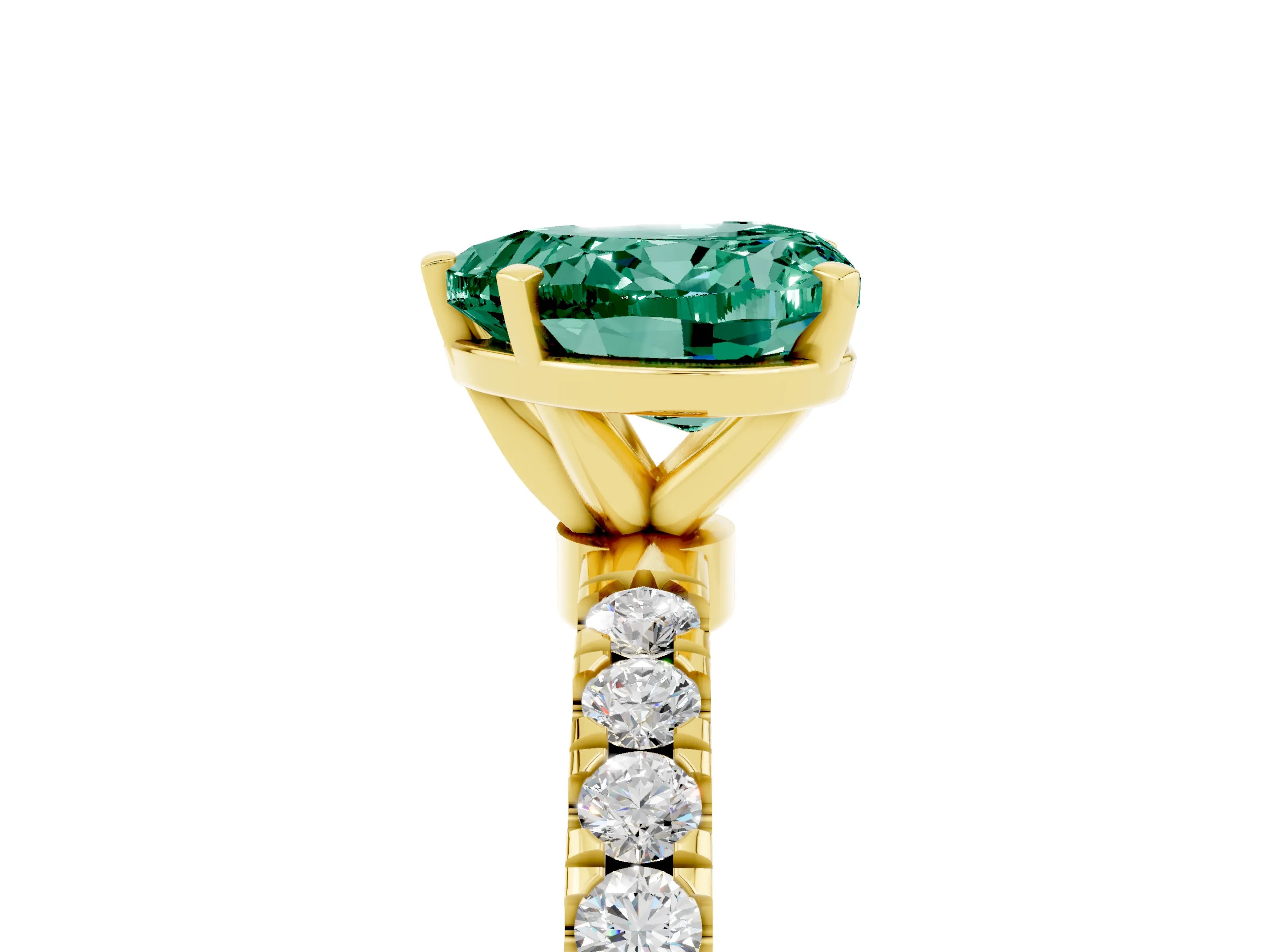 Yellow gold Heart Cut Green Sapphire Solitaire Ring with Pavé Accents and Four-Prong Setting_5