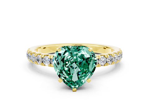 Yellow gold Heart Cut Green Sapphire Solitaire Ring with Pavé Accents and Four-Prong Setting
