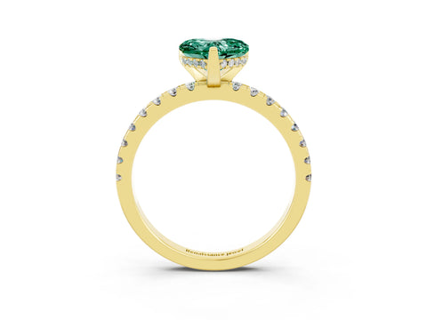 Yellow gold Heart Cut Green Sapphire Solitaire Ring with Pavé Band and Four-Prong Setting_15