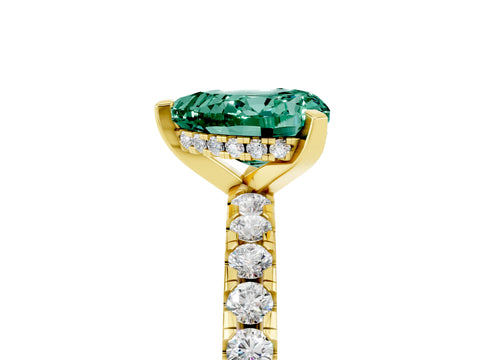 Yellow gold Heart Cut Green Sapphire Solitaire Ring with Pavé Band and Four-Prong Setting_17
