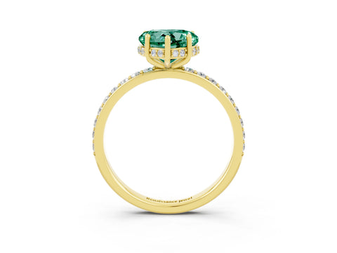 Yellow gold Heart Cut Green Sapphire Solitaire Ring with Pavé Band and Hidden Halo_15