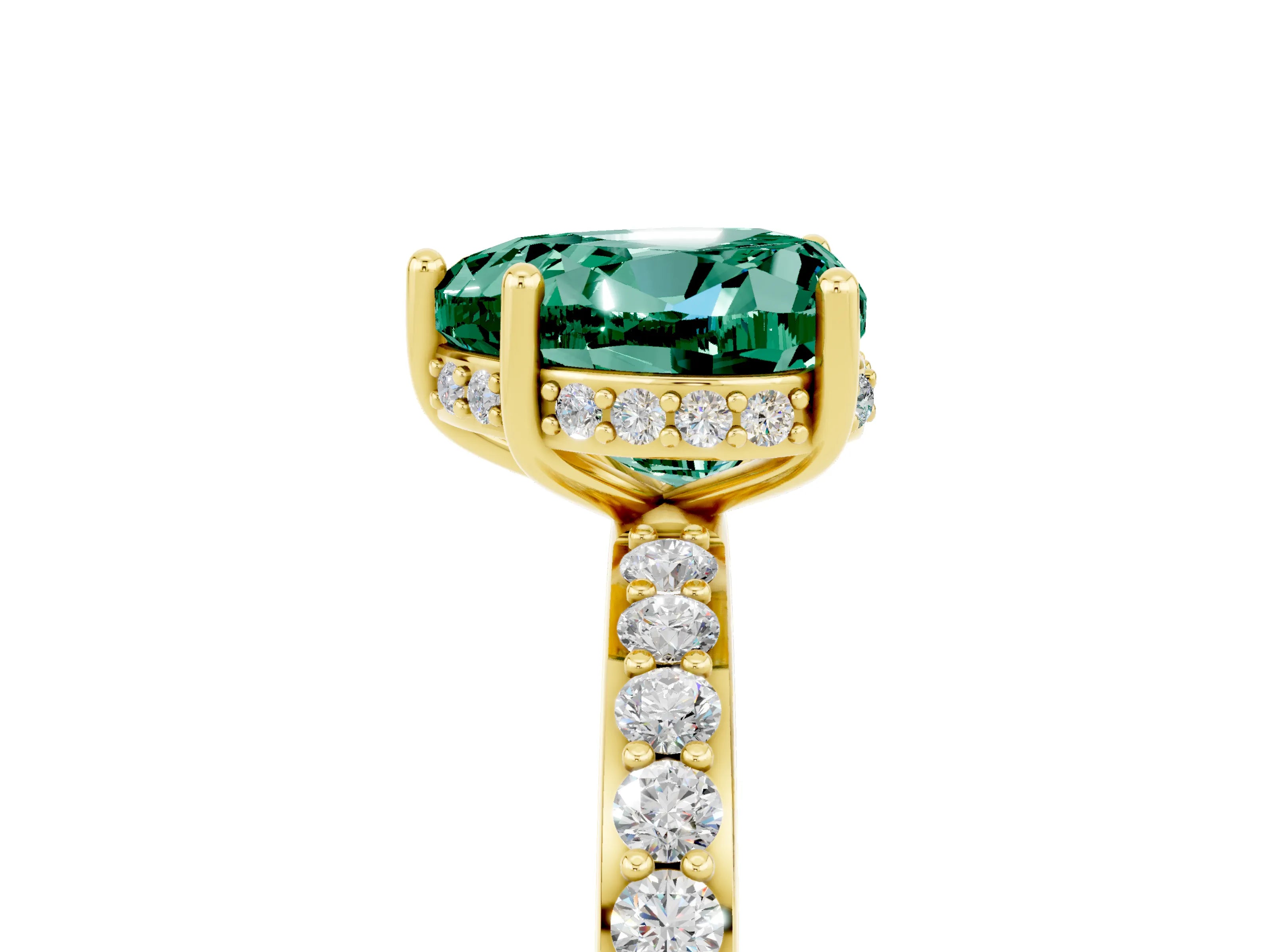 Yellow gold Heart Cut Green Sapphire Solitaire Ring with Pavé Band and Hidden Halo_17
