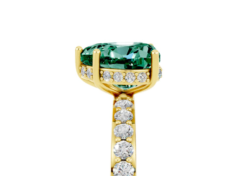 Yellow gold Heart Cut Green Sapphire Solitaire Ring with Pavé Band and Hidden Halo_17