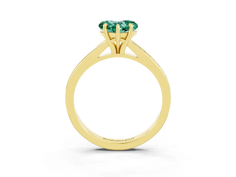 Yellow gold Heart Cut Green Sapphire Solitaire Ring with Pavé Band and Prong Setting_15