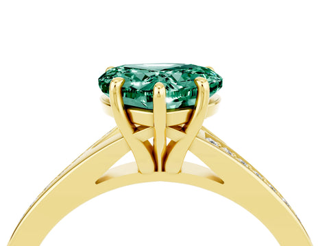 Yellow gold Heart Cut Green Sapphire Solitaire Ring with Pavé Band and Prong Setting_16