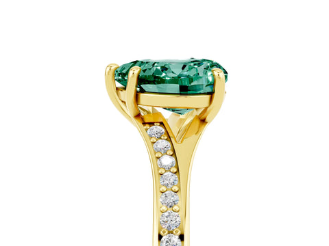 Yellow gold Heart Cut Green Sapphire Solitaire Ring with Pavé Band and Prong Setting_17