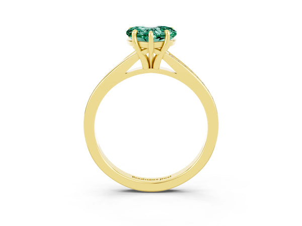 Yellow gold Heart Cut Green Sapphire Solitaire Ring with Pavé Band and Prong Setting