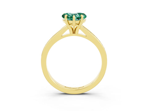Yellow gold Heart Cut Green Sapphire Solitaire Ring with Pavé Band and Prong Setting_3