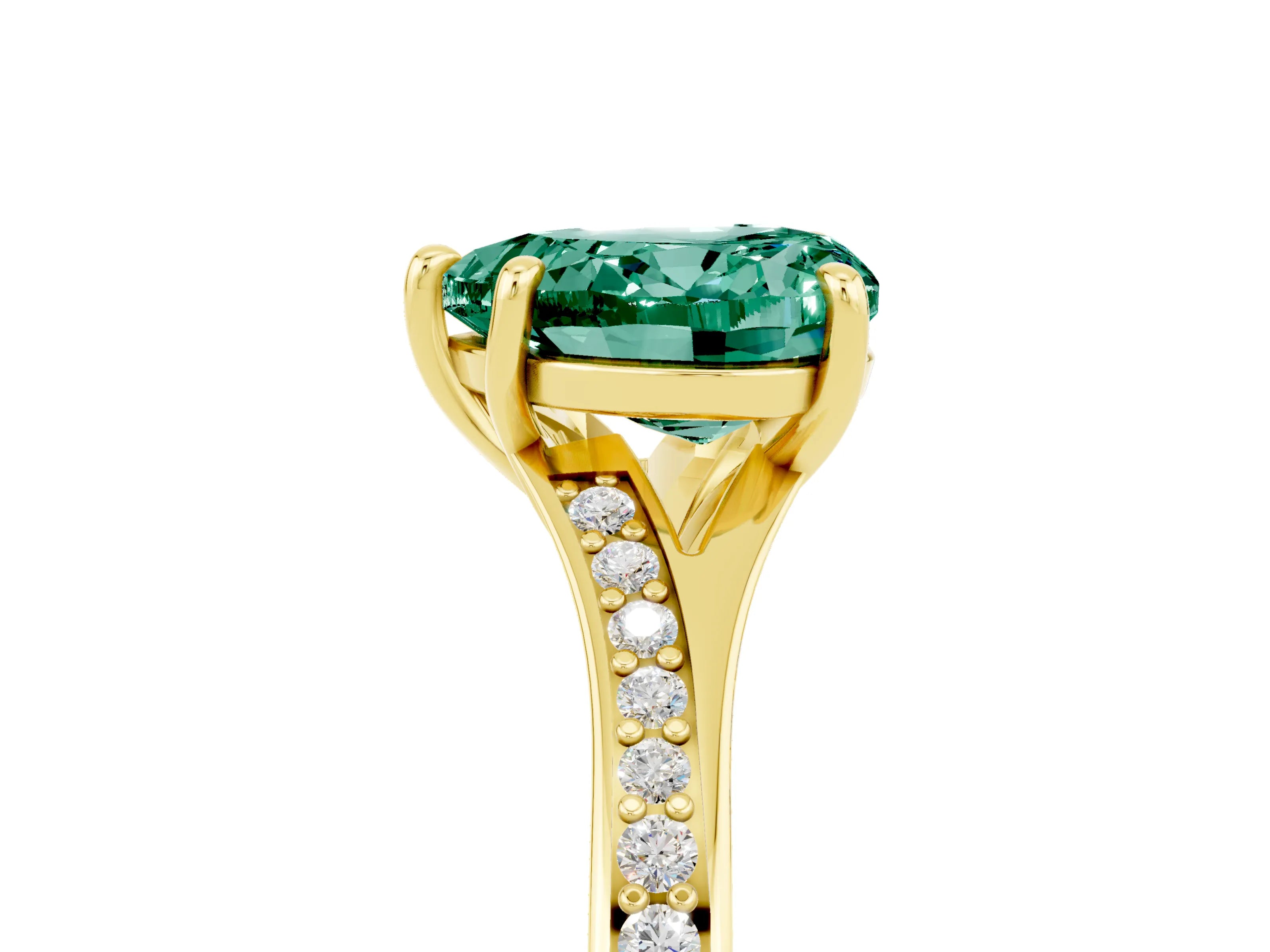 Yellow gold Heart Cut Green Sapphire Solitaire Ring with Pavé Band and Prong Setting_5