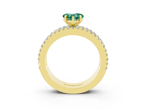 Yellow gold Heart Cut Green Sapphire Solitaire Ring with Pavé and Channel Set Band_3