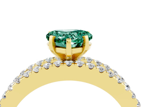 Yellow gold Heart Cut Green Sapphire Solitaire Ring with Pavé and Channel Set Band_4