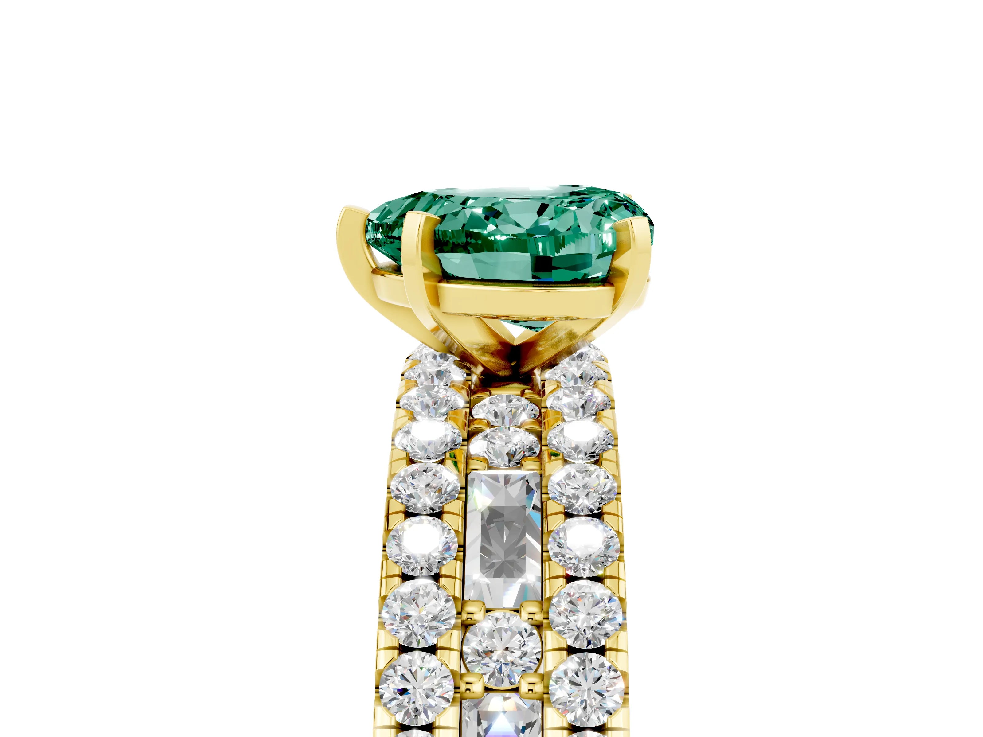 Yellow gold Heart Cut Green Sapphire Solitaire Ring with Pavé and Channel Set Band_5