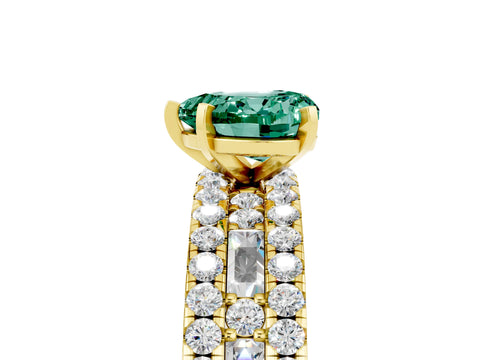 Yellow gold Heart Cut Green Sapphire Solitaire Ring with Pavé and Channel Set Band_5